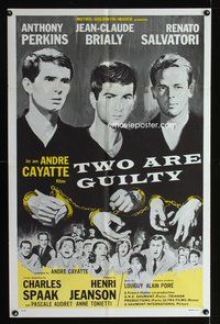 6y913 TWO ARE GUILTY 1sh '64 Le Glaive et la balance, Anthony Perkins, Jean-Claude Brialy
