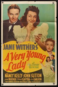 6y934 VERY YOUNG LADY 1sh '41 Jane Withers is a grown-up glamour girl w/a party dress & lipstick!