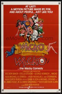 6y941 WACKO 1sh '82 Joe Don Baker, strange artwork, wacky horror!