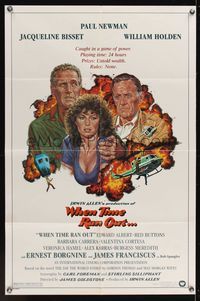 6y954 WHEN TIME RAN OUT 1sh '80 cool art of Paul Newman, William Holden & Jacqueline Bisset