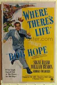 6y957 WHERE THERE'S LIFE style A 1sh '47 wacky art of Bob Hope being chased by angry mob!