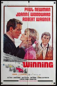 6y971 WINNING 1sh '69 Paul Newman, Joanne Woodward, Indy car racing art by Howard Terpning!
