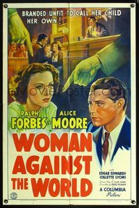 6y974 WOMAN AGAINST THE WORLD 1sh '38 Forbes, Alice Moore branded unfit to call her child her own!