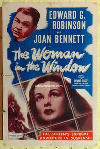 6y976 WOMAN IN THE WINDOW 1sh R53 Fritz Lang, Edward G. Robinson, sexy Joan Bennett!