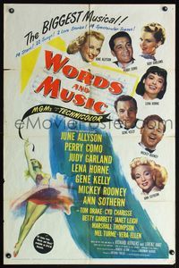 6y979 WORDS & MUSIC 1sh '49 Judy Garland, Lena Horne & musical all-stars, bio of Rodgers & Hart!