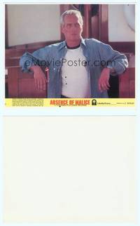 7b006 ABSENCE OF MALICE 8x10 mini LC #5 '81 great close portrait of Paul Newman in denim shirt!