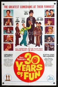 7d012 30 YEARS OF FUN awards 1sh '63 Charlie Chaplin, Buster Keaton, Laurel & Hardy, Harry Langdon!