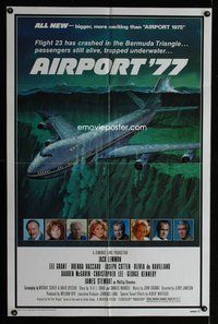 7d029 AIRPORT '77 1sh '77 Lee Grant, Jack Lemmon, Olivia de Havilland, Bermuda Triangle crash art!