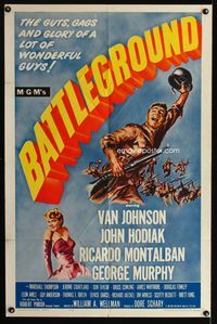 7d070 BATTLEGROUND 1sh R62 directed by William Wellman, cool art of WWII soldier Van Johnson!
