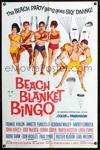 7d071 BEACH BLANKET BINGO 1sh '65 Frankie Avalon & Annette Funicello go sky diving!