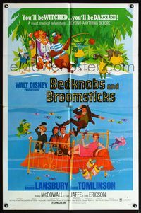 7d076 BEDKNOBS & BROOMSTICKS 1sh '71 Walt Disney, Angela Lansbury, great cartoon art!
