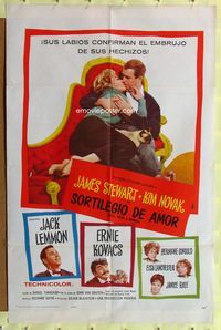 7d077 BELL, BOOK & CANDLE Spanish/U.S. 1sh '58 James Stewart kissing sexiest witch Kim Novak!