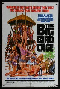 7d084 BIG BIRD CAGE 1sh '72 Pam Grier, Roger Corman, classic chained women art by Joe Smith!