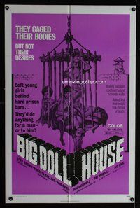 7d087 BIG DOLL HOUSE` 1sh '71 artwork of Pam Grier whose body was caged, but not her desires!
