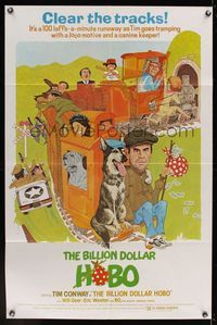 7d090 BILLION DOLLAR HOBO 1sh '78 Tim Conway, Bo the dog, wacky train artwork by R.A.!
