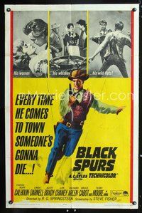 7d096 BLACK SPURS 1sh '65 every time Rory Calhoun comes to town, someone's gonna die!