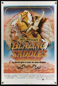 7d097 BLAZING SADDLES 1sh '74 classic Mel Brooks western, art of Cleavon Little by John Alvin!