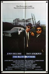7d098 BLUES BROTHERS 1sh '80 John Belushi & Dan Aykroyd are on a mission from God!