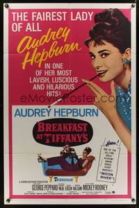 7d114 BREAKFAST AT TIFFANY'S 1sh R65 most classic artwork of sexy elegant Audrey Hepburn!