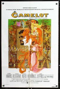 7d138 CAMELOT 1sh R73 Richard Harris as King Arthur, Vanessa Redgrave as Guenevere, cool Peak art!