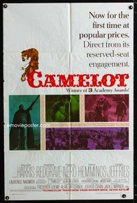 7d137 CAMELOT 1sh '68 Richard Harris as King Arthur, Vanessa Redgrave as Guenevere!