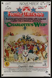 7d161 CHARLOTTE'S WEB 1sh R74 E.B. White's farm animal cartoon classic!