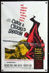 7d162 CHASE A CROOKED SHADOW 1sh '58 Anne Baxter, Richard Todd, you have 87 minutes to unbaffle it