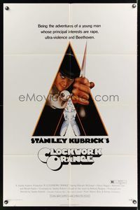 7d178 CLOCKWORK ORANGE r-rated 1sh '73 Stanley Kubrick classic, Castle art of Malcolm McDowell!