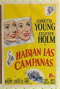 7d181 COME TO THE STABLE Spanish/U.S. 1sh '49 close up art of nuns Loretta Young & Celeste Holm!