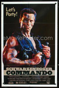 7d184 COMMANDO let's party 1sh '85 cool image of soldier Arnold Schwarzenegger!