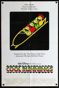 7d194 COOL RUNNINGS DS 1sh '93 John Candy, wacky Jamacian bobsledding team art!