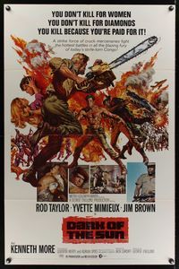 7d210 DARK OF THE SUN int'l 1sh '68 artwork of Rod Taylor facing down mercenary with chainsaw!