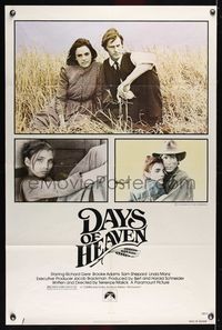 7d216 DAYS OF HEAVEN 1sh '78 Richard Gere, Brooke Adams, directed by Terrence Malick!