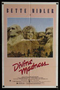 7d234 DIVINE MADNESS style A 1sh '80 wacky image of Bette Midler as part of Mt. Rushmore!