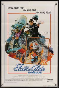 7d263 ELECTRA GLIDE IN BLUE style B 1sh '73 cool artwork of motorcycle cop Robert Blake!