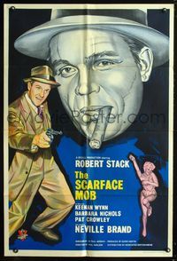 7d803 SCARFACE MOB English 1sh '62 wonderful stone litho art of Robert Stack as Eliot Ness!