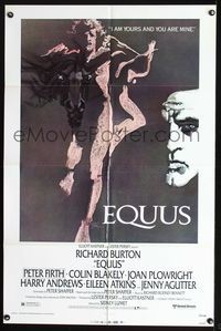 7d271 EQUUS 1sh '77 Richard Burton, Peter Firth, really cool artwork by Bob Peak!