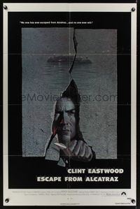 7d272 ESCAPE FROM ALCATRAZ 1sh '79 cool artwork of Clint Eastwood busting out by Lettick!