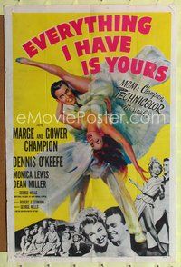 7d274 EVERYTHING I HAVE IS YOURS 1sh '52 full-length art of Marge & Gower Champion dancing!