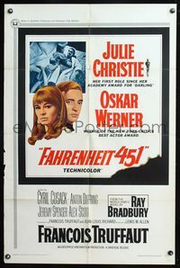 7d277 FAHRENHEIT 451 1sh '67 Francois Truffaut, Julie Christie, Oskar Werner, Ray Bradbury!