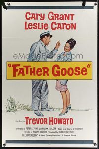 7d289 FATHER GOOSE 1sh '65 art of sea captain Cary Grant yelling at pretty Leslie Caron!