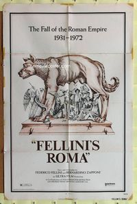 7d293 FELLINI'S ROMA 1sh '72 Italian Federico classic, bizarre artwork!