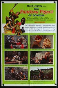 7d299 FIGHTING PRINCE OF DONEGAL style B 1sh '66 Disney, reckless young rebel rocks an empire!