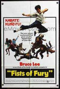 7d303 FISTS OF FURY 1sh '73 Bruce Lee gives you the biggest kick of your life, great kung fu image