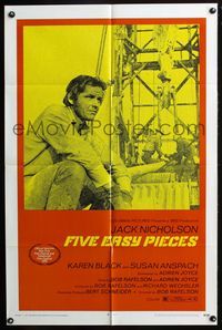 7d304 FIVE EASY PIECES 1sh '70 great image of Jack Nicholson, directed by Bob Rafelson!