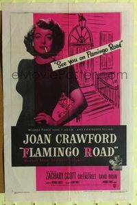 7d309 FLAMINGO ROAD 1sh '49 Michael Curtiz, ultimate image of smoking bad girl Joan Crawford!