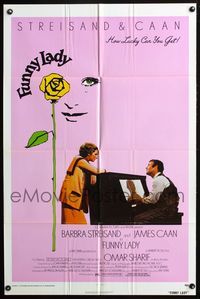 7d329 FUNNY LADY 1sh '75 Barbra Streisand watches James Caan play piano!