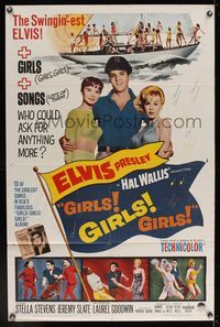 7d350 GIRLS GIRLS GIRLS 1sh '62 swingin' Elvis Presley, Stella Stevens & boat full of sexy girls!