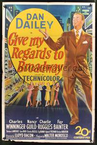 7d351 GIVE MY REGARDS TO BROADWAY 1sh '48 stone litho of Dan Dailey singing & dancing in New York!