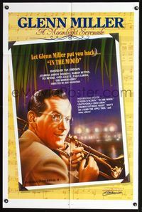 7d353 GLENN MILLER A MOONLIGHT SERENADE 1sh '85 Johnny Desmond, art of Glenn Miller w/trombone!